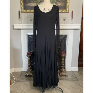 NEWPORT NEWS Black Chiffon MAXI Nylon Lined Sheer Flare 90's Size 18